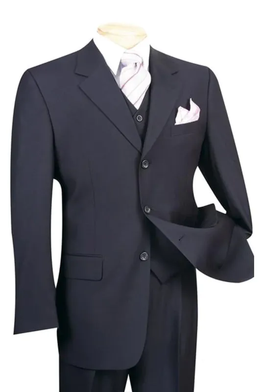 Big and Tall Navy Blue Suit MENS 3 BUTTON CLASSIC FIT VESTED BASIC SUIT IN NAVY sold by Alberto Nardoni