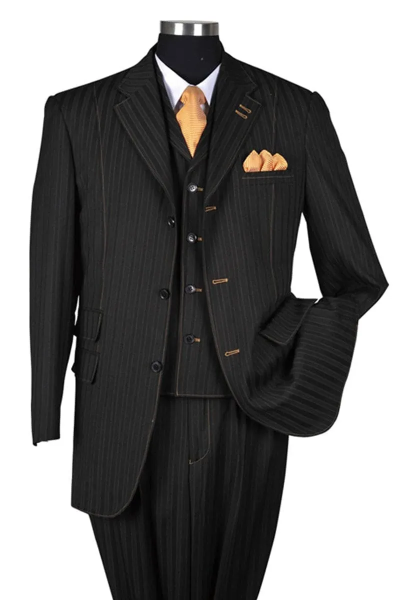 Mens Three Button Vested Tonal Pinstripe Black Fashion Suit sold by Alberto Nardoni