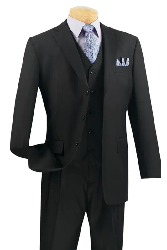 Big and Tall Black Suit MENS 3 BUTTON CLASSIC FIT VESTED BASIC SUIT IN BLACK made by Alberto Nardoni