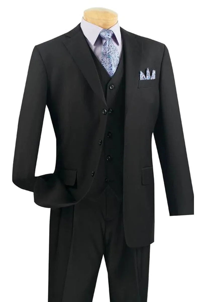 Big and Tall Black Suit MENS 3 BUTTON CLASSIC FIT VESTED BASIC SUIT IN BLACK sold by Alberto Nardoni
