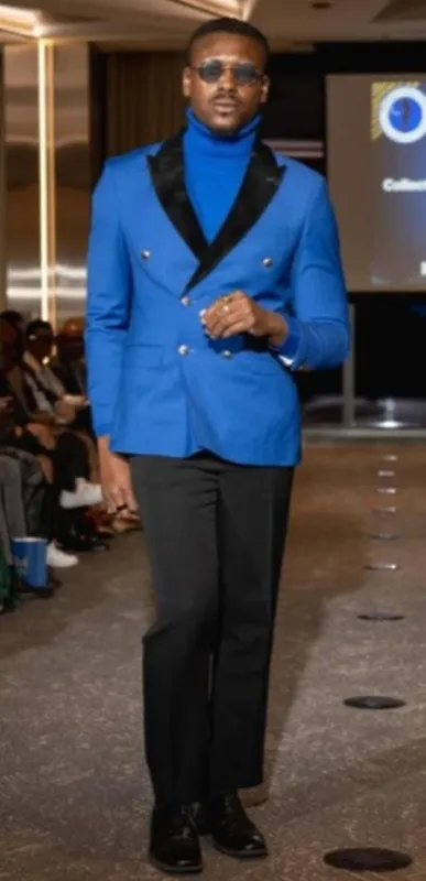 Double Breasted Tuxedo With Gold Buttons Black Lapel perfect for Wedding or Prom Royal Blue sold by Alberto Nardoni