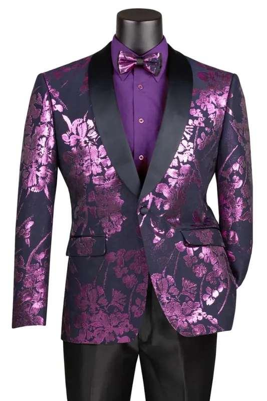 Men's Shiny Foil Floral Paisley Prom & Wedding Tuxedo Purple Lavender Jacket sold by Alberto Nardoni