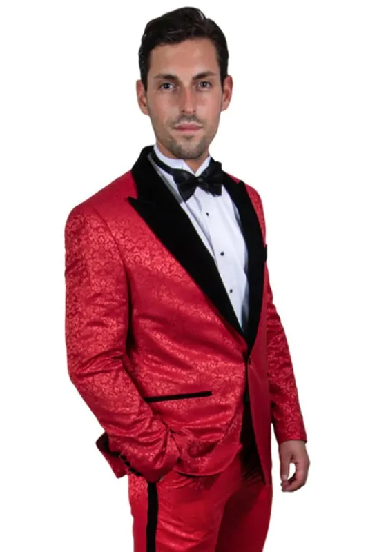 Men's Stacy Adams Paisely Prom & Wedding Tuxedo In Red & Black sold by Alberto Nardoni