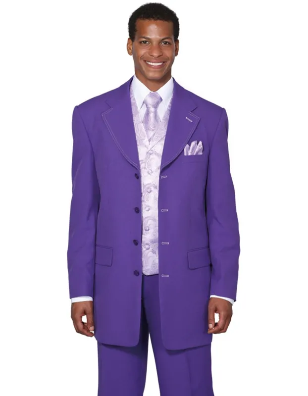 Mens 4 Button Wide Notch Lapel Fashion Zoot Suit in Purple sold by Alberto Nardoni