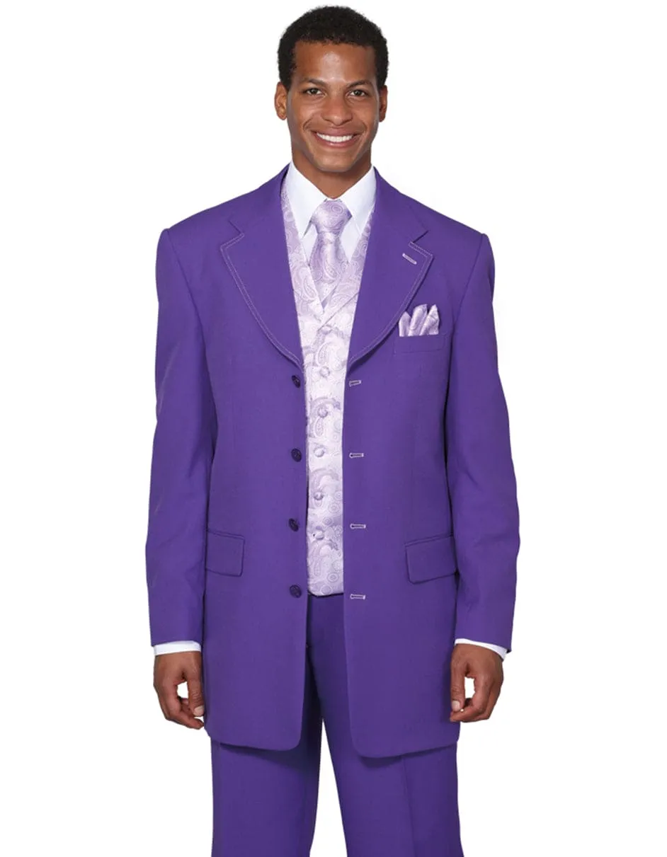 Mens 4 Button Wide Notch Lapel Fashion Zoot Suit in Purple sold by Alberto Nardoni