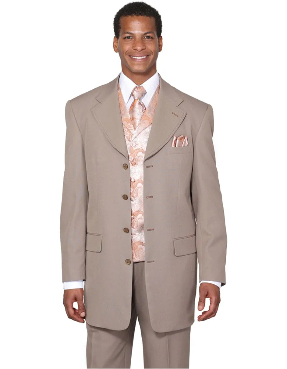 Mens 4 Button Wide Notch Lapel Fashion Zoot Suit in Tan sold by Alberto Nardoni