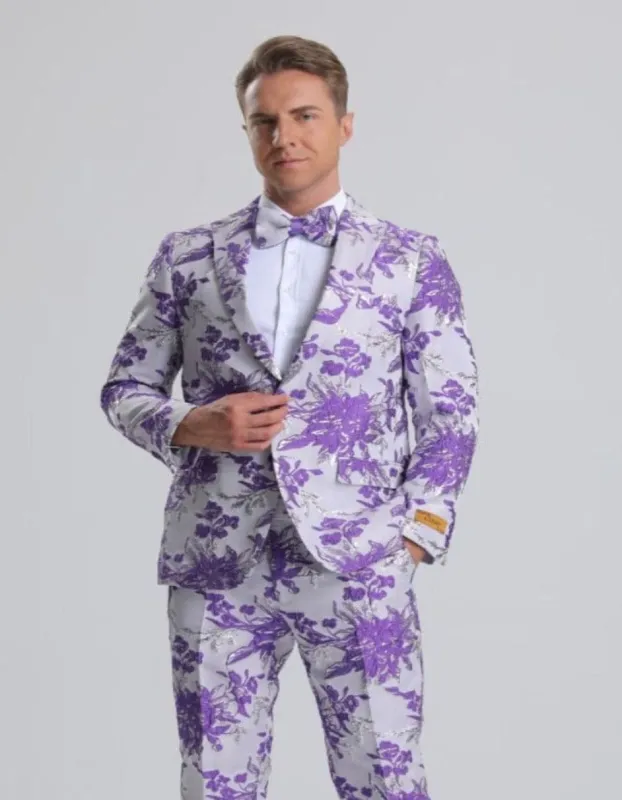 Purple Prom Suit - Purple Prom Outfit - Purple Prom Floral Paisley Tuxedo sold by Alberto Nardoni