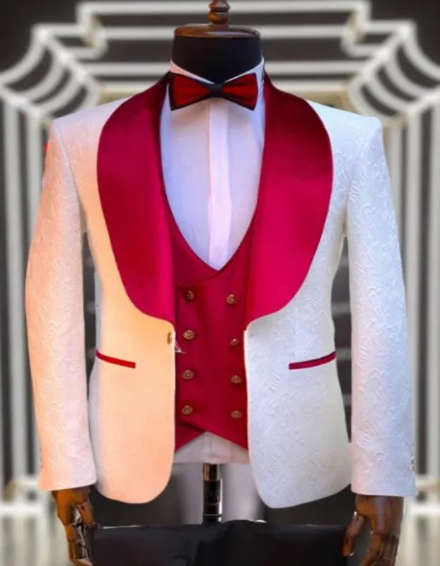 Mens Paisley Red Velvet 4pc Suit W/ Matching Bowtie sold by Alberto Nardoni