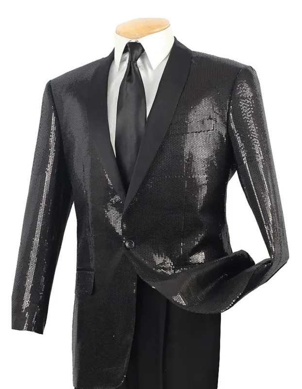 Black Sequin Shawl Tuxedo Blazer sold by Alberto Nardoni
