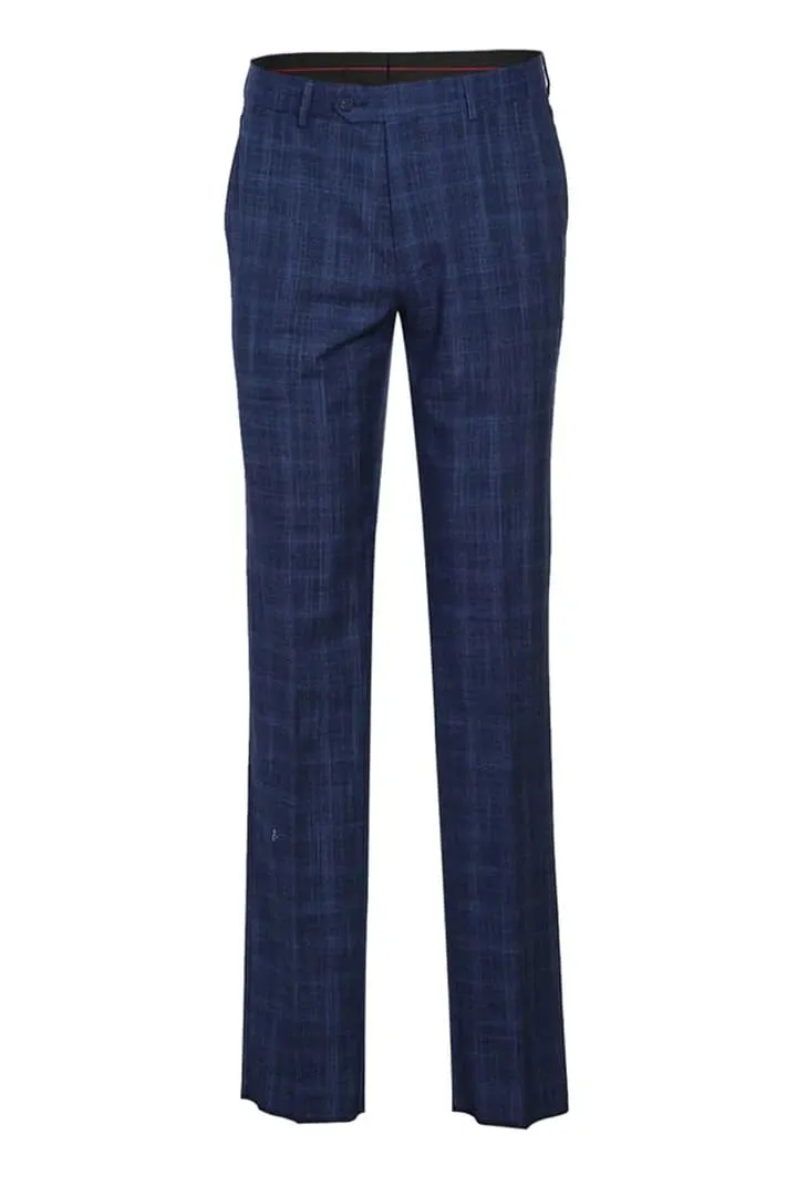 Mens Plaid Suit - Patterned Business Suit - Mens Designer Two Button Slim Fit Notch Lapel Suit In Dark Blue Windowpane Plaid Weave sold by Alberto Nardoni product image thumbnail 2