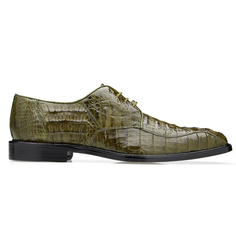 Men's Belvedere Chapo Hornback Caiman Crocodile Dress Shoe in Olive sold by Alberto Nardoni