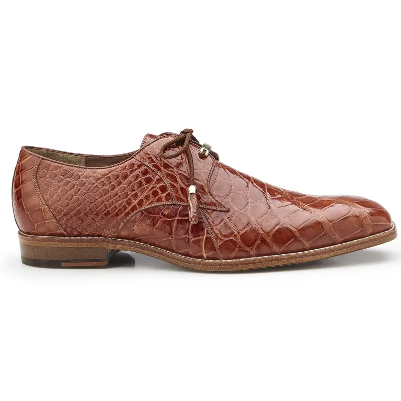 Men's Belvedere Lago Plain Toe American Alligator Dress Shoe in Cognac sold by Alberto Nardoni