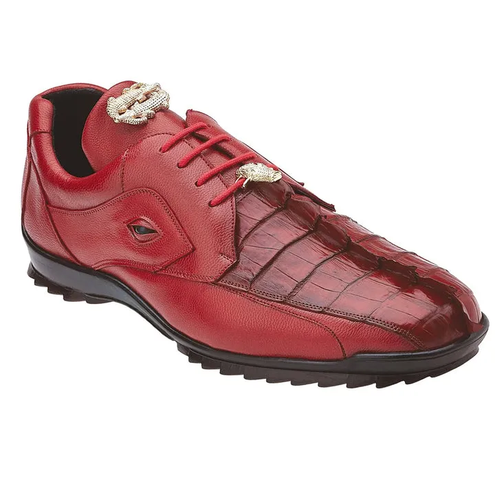 Men's Belvedere Vasco Calf & Crocodile Hornback Tail Sneaker in Red sold by Alberto Nardoni product image thumbnail 2