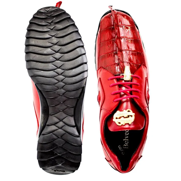 Men's Belvedere Vasco Calf & Crocodile Hornback Tail Sneaker in Red sold by Alberto Nardoni product image thumbnail 3