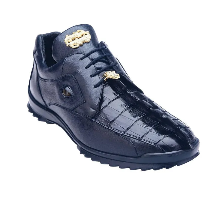 Men's Belvedere Vasco Calf & Crocodile Hornback Tail Sneaker in Night Blue sold by Alberto Nardoni product image thumbnail 2