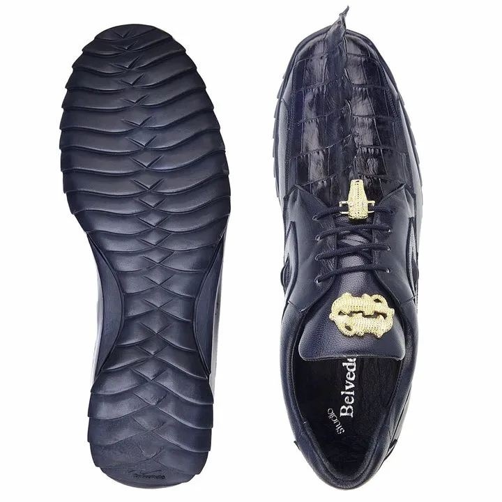 Men's Belvedere Vasco Calf & Crocodile Hornback Tail Sneaker in Night Blue sold by Alberto Nardoni product image thumbnail 3