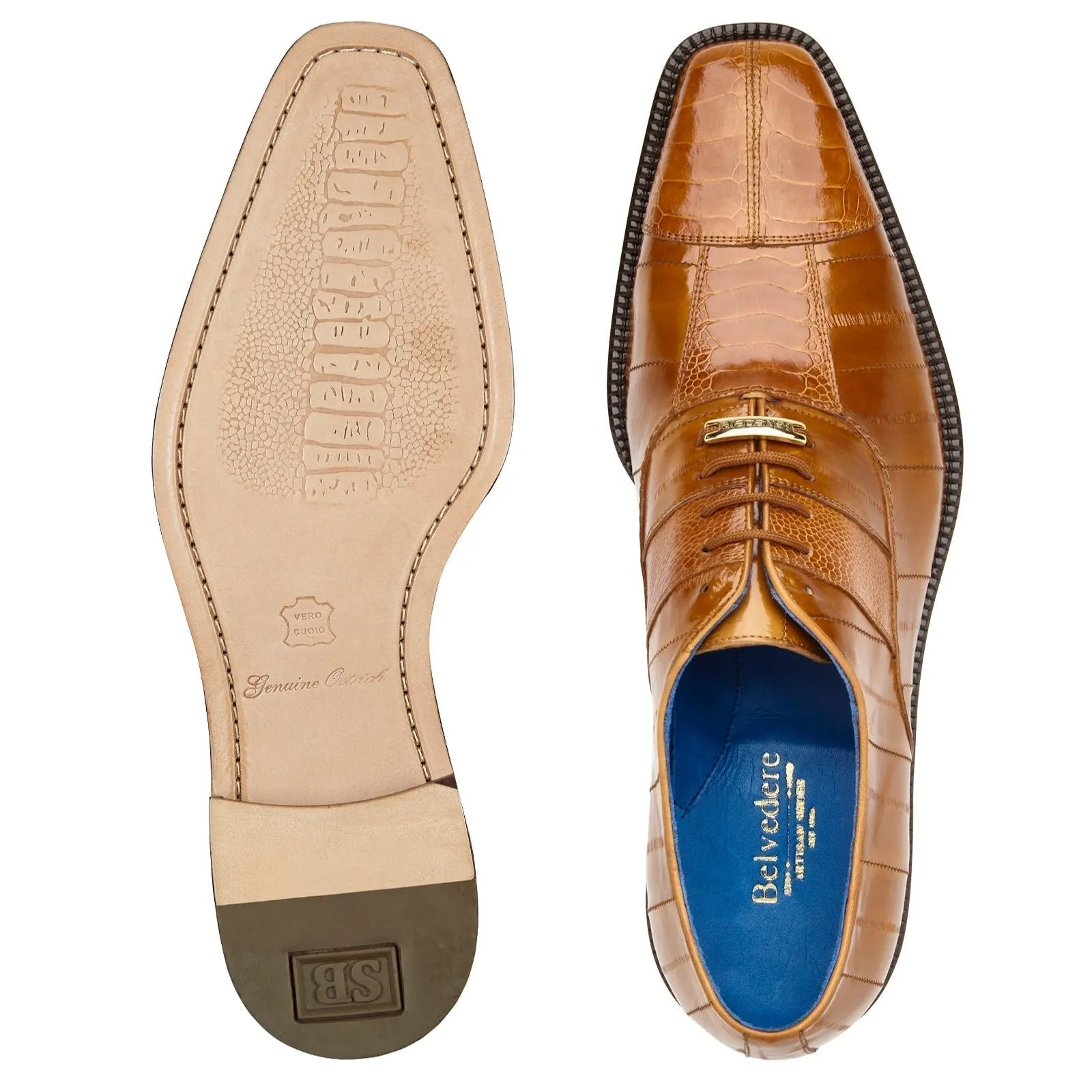 Men's Belvedere Mare Ostrich Leg & Eel Skin Dress Shoe in Camel sold by Alberto Nardoni product image thumbnail 3