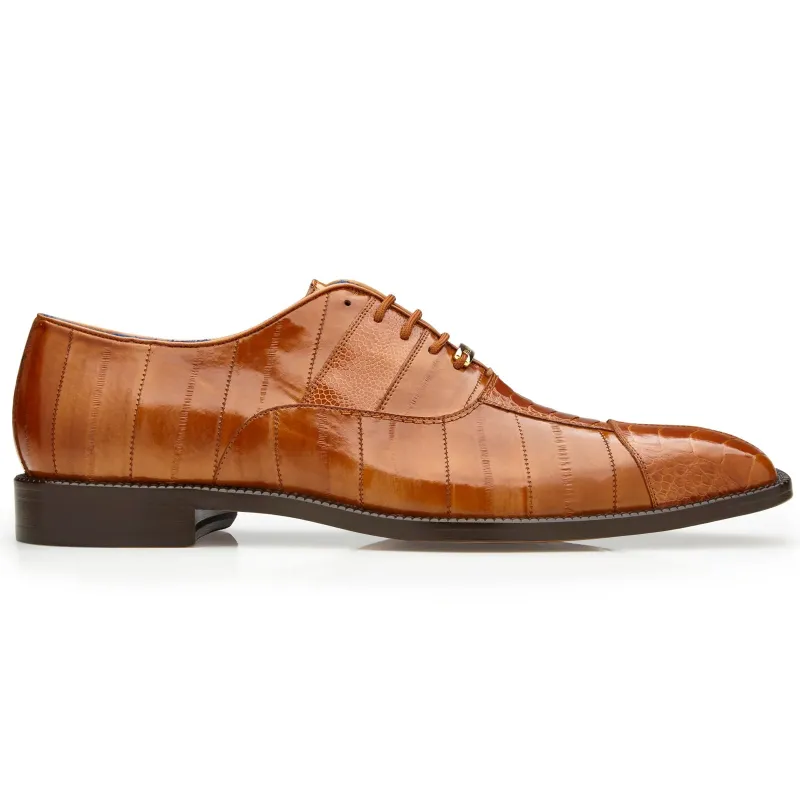Men's Belvedere Mare Ostrich Leg & Eel Skin Dress Shoe in Camel sold by Alberto Nardoni