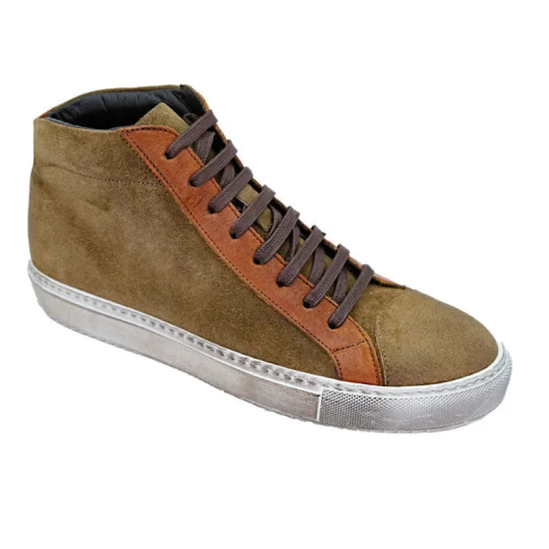 Men's Belvedere Ruben Waxed Suede Hightop Dress Sneaker in Cognac sold by Alberto Nardoni