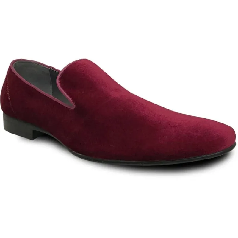 Mens Modern Slip On Velvet Tuxedo Loafer In Burgundy sold by Alberto Nardoni