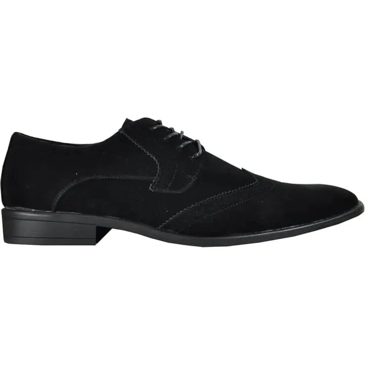 Mens Vegan Suede Wedding & Prom Wingtip Lace Up Dress Shoe In Black sold by Alberto Nardoni product image thumbnail 3