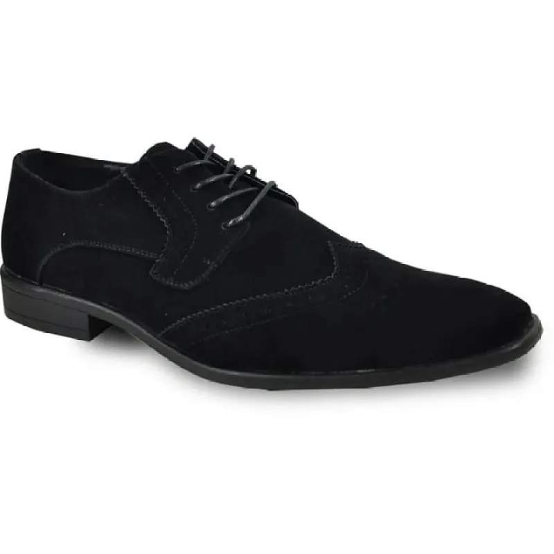 Mens Vegan Suede Wedding & Prom Wingtip Lace Up Dress Shoe In Black sold by Alberto Nardoni
