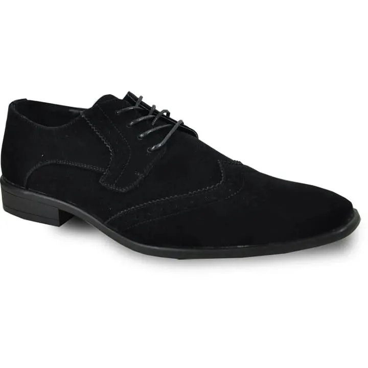 Mens Vegan Suede Wedding & Prom Wingtip Lace Up Dress Shoe In Black sold by Alberto Nardoni