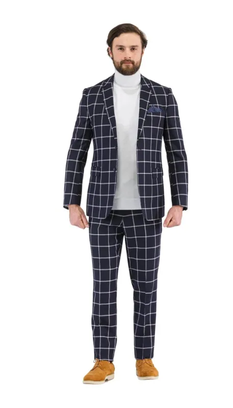 Harvy Mens Slim Fit Navy Check Plaid Suit sold by Alberto Nardoni