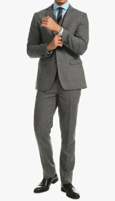 York Grey Slim Fit 3 Piece Herringbone Suit sold by Alberto Nardoni