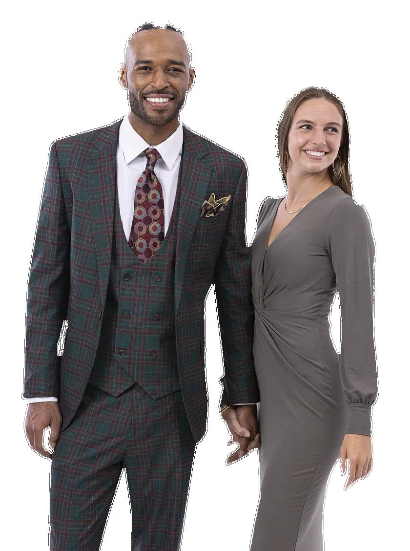 Green Plaid Suits - Mens 3 piece plaid suit - Fashion Suit sold by Alberto Nardoni