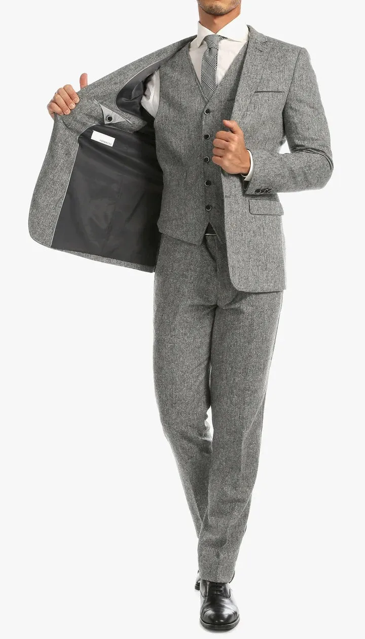 Bradford Grey Slim Fit 3 Piece Tweed Suit sold by Alberto Nardoni product image thumbnail 3