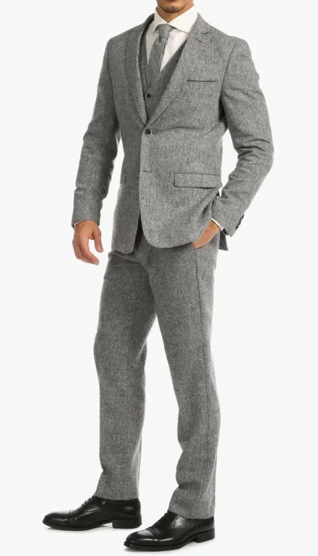 Bradford Grey Slim Fit 3 Piece Tweed Suit made by Alberto Nardoni