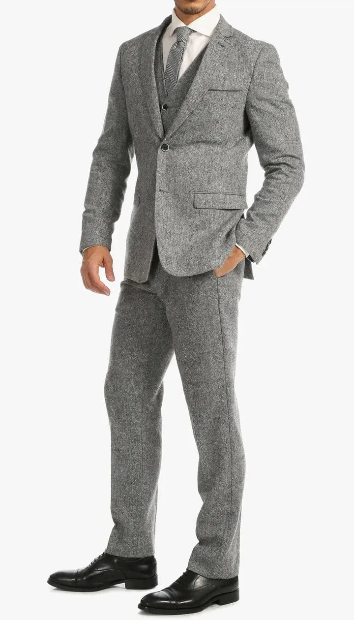Bradford Grey Slim Fit 3 Piece Tweed Suit sold by Alberto Nardoni