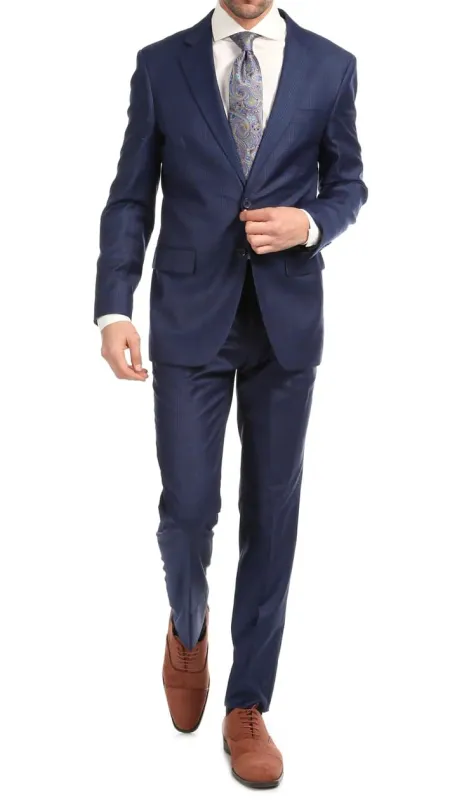 Yves Blue Plaid Check Men's Premium 2 Piece Wool Slim Fit Suit sold by Alberto Nardoni