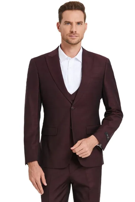 Plaid Suit - Windowpane Suit - Checkered Suit - Mens Vested Wine Suit sold by Alberto Nardoni