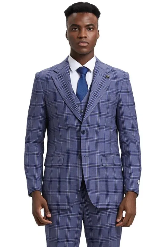 Purple Suit For Men - Church Suit - Men's Stacy Adams Two Button Vested Glen Plaid Check Light Purple Lavender Suit sold by Alberto Nardoni