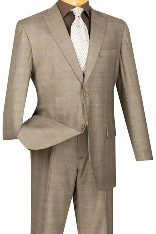 Plaid Suit - Windowpane Suit - Checkered Suit - Mens Vested Tan Suit sold by Alberto Nardoni