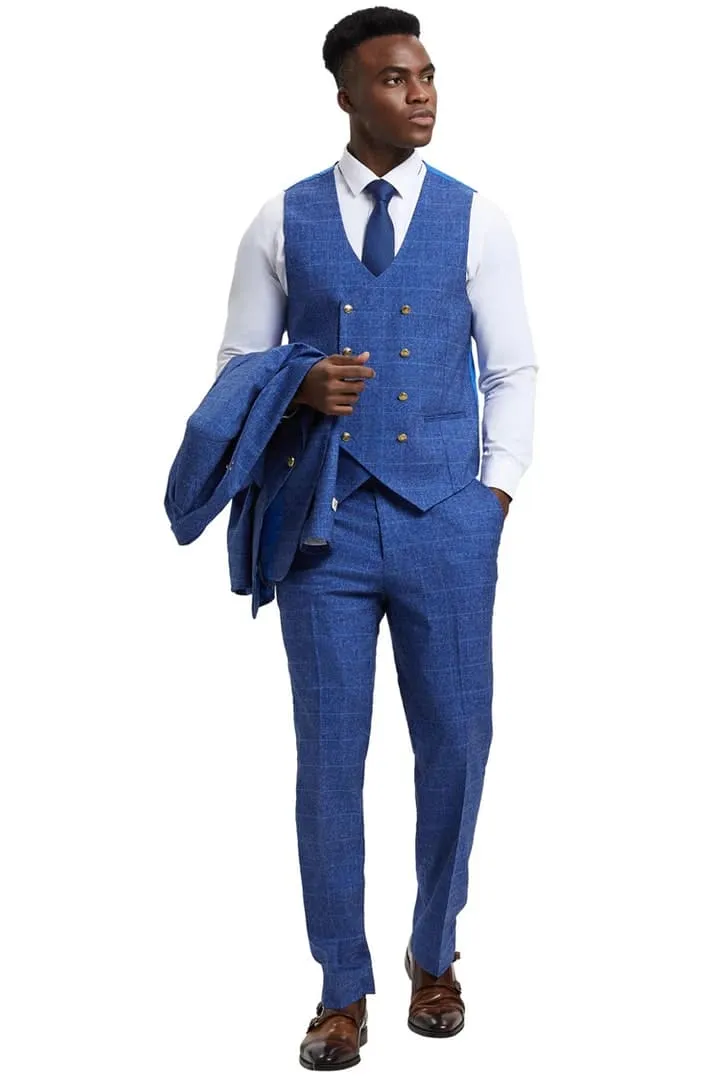 Plaid Suit - Windowpane Suit - Checkered Suit - Mens Vested Navy Hybrid Fit Suit sold by Alberto Nardoni product image thumbnail 2