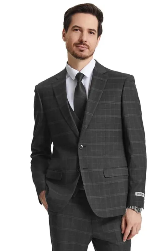 Plaid Suit - Windowpane Suit - Checkered Suit - Mens Vested Olive Suit sold by Alberto Nardoni