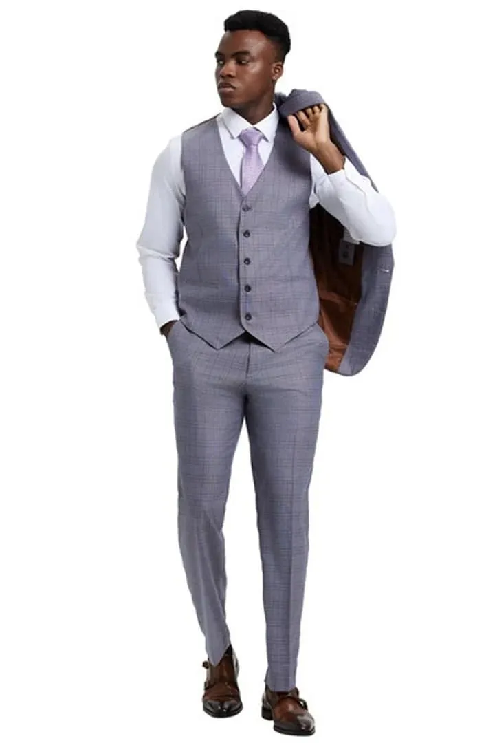 Plaid Suit - Windowpane Suit - Checkered Suit - Mens Vested Light Grey Suit sold by Alberto Nardoni product image thumbnail 3