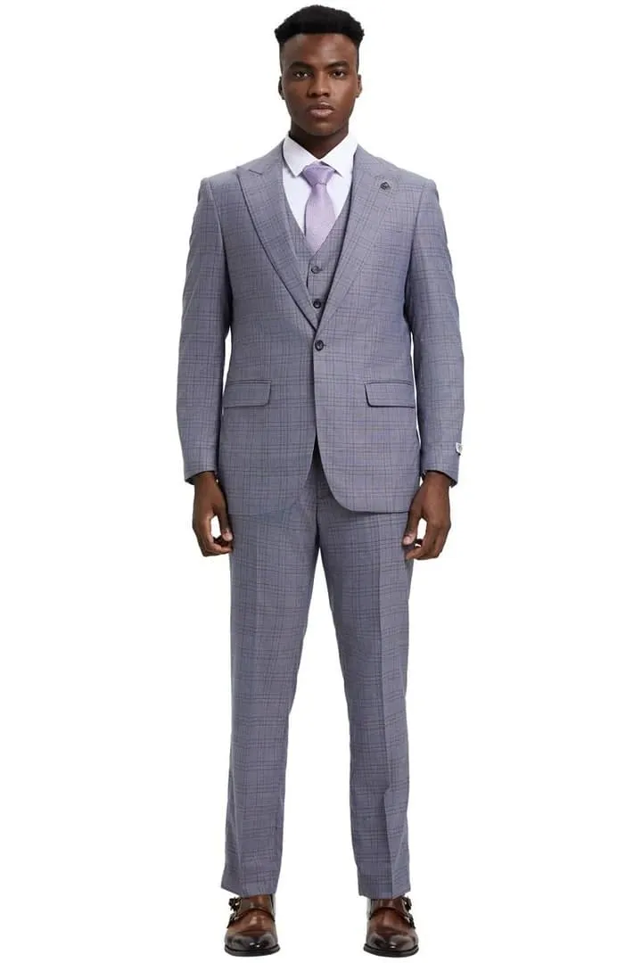 Plaid Suit - Windowpane Suit - Checkered Suit - Mens Vested Light Grey Suit sold by Alberto Nardoni product image thumbnail 4