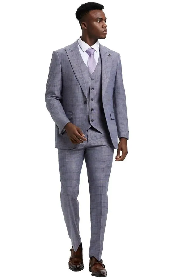 Plaid Suit - Windowpane Suit - Checkered Suit - Mens Vested Light Grey Suit sold by Alberto Nardoni product image thumbnail 5