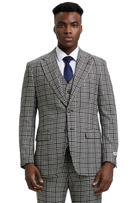 Plaid Suit - Windowpane Suit - Checkered Suit - Mens Vested Grey Suit sold by Alberto Nardoni