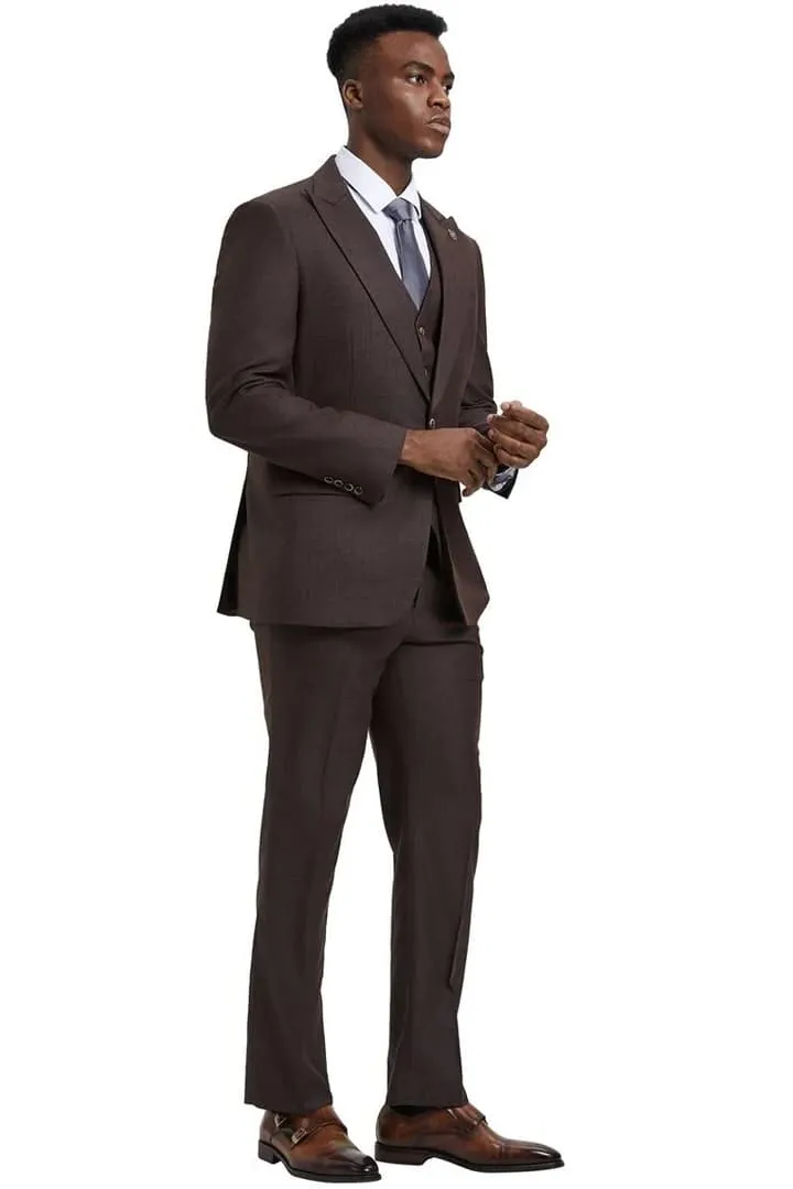 Plaid Suit - Windowpane Suit - Checkered Suit - Mens Vested Brown Suit sold by Alberto Nardoni product image thumbnail 4
