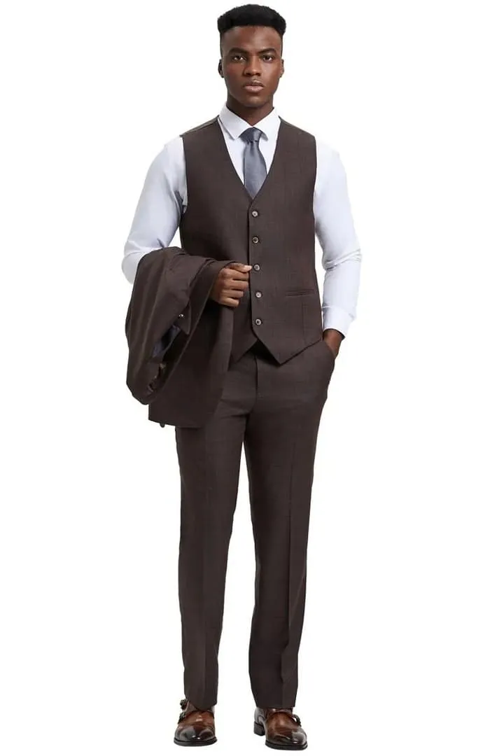 Plaid Suit - Windowpane Suit - Checkered Suit - Mens Vested Brown Suit sold by Alberto Nardoni product image thumbnail 2