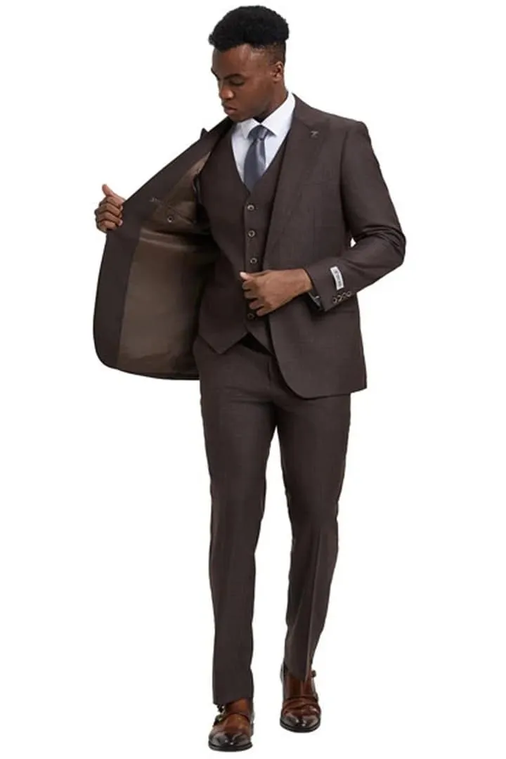 Plaid Suit - Windowpane Suit - Checkered Suit - Mens Vested Brown Suit sold by Alberto Nardoni product image thumbnail 3