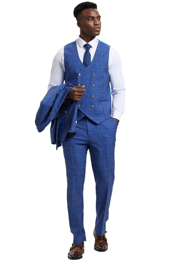 Plaid Suit - Windowpane Suit - Checkered Suit - Mens Vested Blue Suit sold by Alberto Nardoni product image thumbnail 4