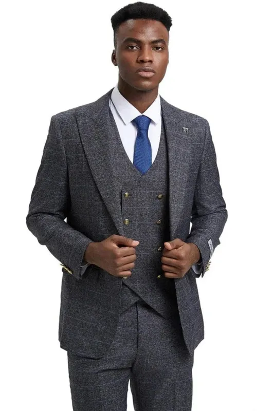 Plaid Suit - Windowpane Suit - Checkered Suit - Mens Vested  Charcoal Grey Suit sold by Alberto Nardoni