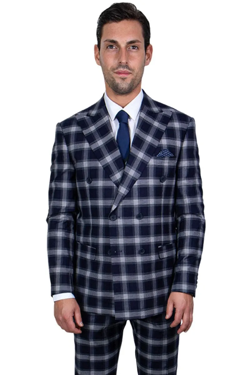 Mens Stacy Adams Suit - Stacy Adams Suit Men's Double Breasted Navy Plaid Suit sold by Alberto Nardoni