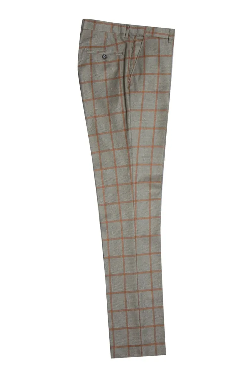 Mens Stacy Adams Suit - Stacy Adams Suit Men's Vested Suit - Tan & Gold Windowpane Plaid, One Button Peak Lapel sold by Alberto Nardoni product image thumbnail 4